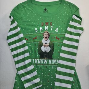 Buddy The Elf Santa! OMG I Know Him‎ Green Stripes Long Sleeve Juniors Size 7-9